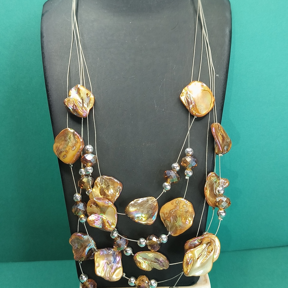 Multi-Layer Gold and Silver Shell And Bead Necklace